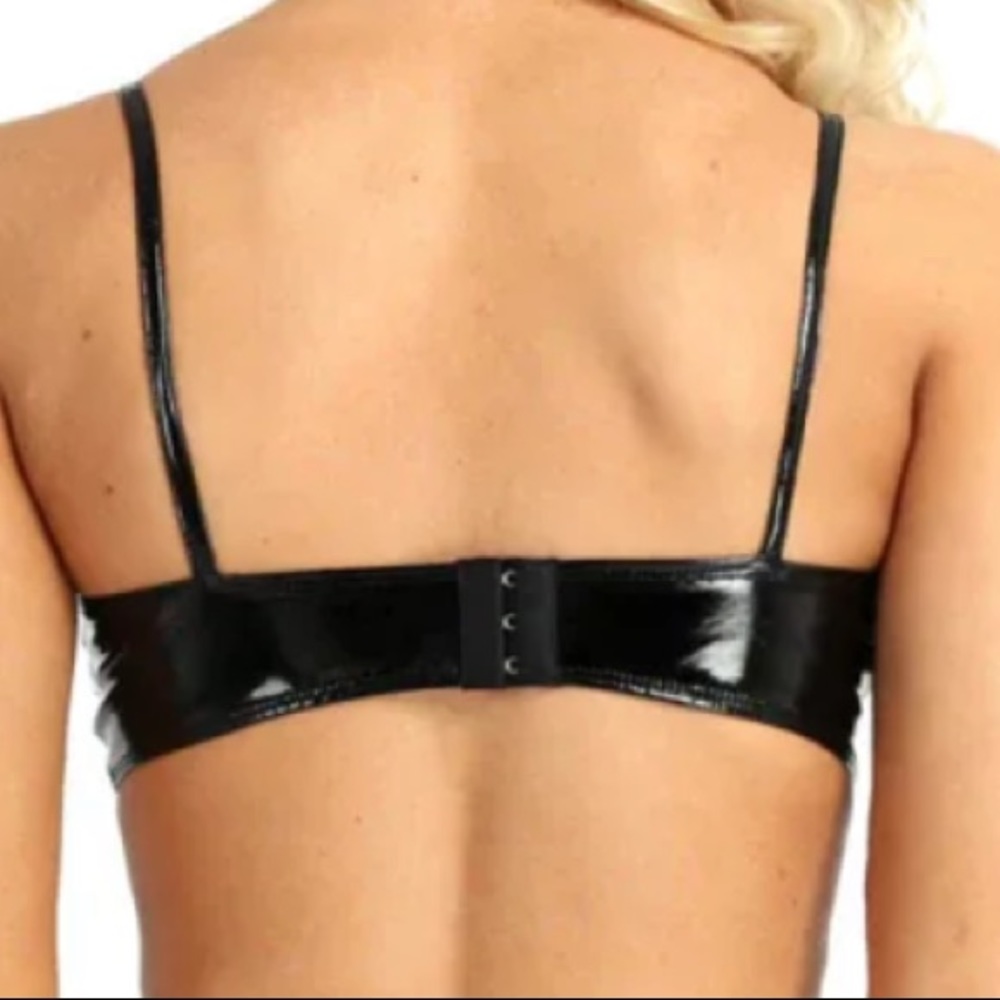 🔥HP❣️LAST 1❣️NWT Black Wetlook Faux Leather Wirefree Bra 34B-36D (see sz info) - Picture 6 of 9